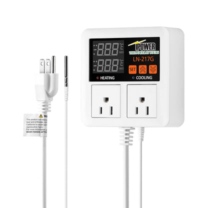 iPower Professional Digital Heating and Cooling Thermostat Controller for Seed Germination, Reptiles and Brewing Breeding Fermenter Greenhouse, Grow Tent, 1200W-White