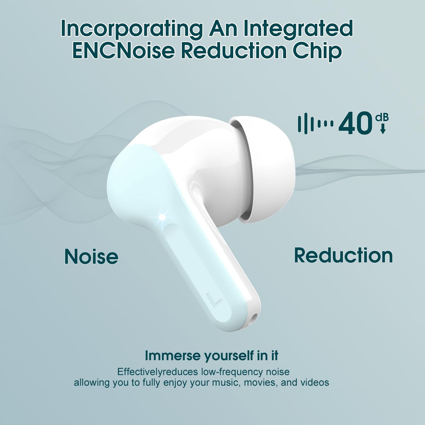 Wireless Earbuds, Bluetooth 5.4 Headphones HiFi Stereo, Bluetooth Earbuds with ENC Noise Cancelling Mic, IP7 Waterproof in Ear Earphones, 48H, LED Display Ear buds for Pad Workout Sports, Azure