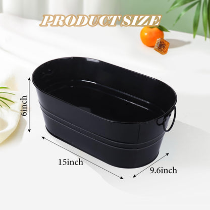 Galvanized Tub Beverage Tubs, 2pcs Metal Ice Buckets for Cocktail Bar 3 Gallon Wine Beer Drink Buckets with Handles Large Tub Cooler Mimosa Bar Supplies Ice Bucket for Parties 15x9.6x6inch (Black)
