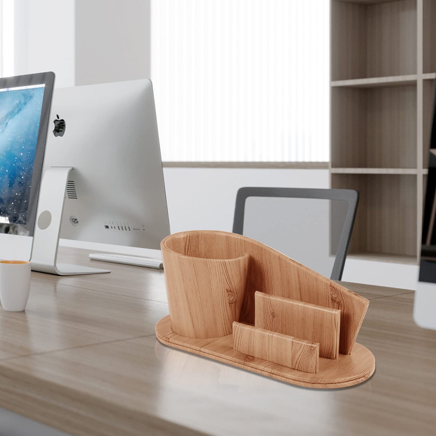 RHCSZ Fashion PU Leather Pen Holder Office Supplies Desk Organizer Storage Box,Desktop Caddy Organizers & Business Cards Holder,Pencil Holders(Apricot Faux Leather)