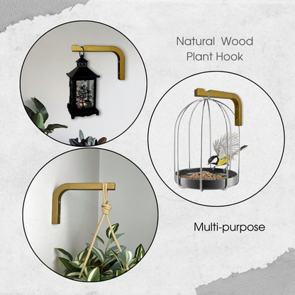 EvenWood 2-Piece Set of Plant Hooks for Wall 6 Inch - Mounted Wooden Plant Hook - Indoor and Outdoor Bracket Plant Hanger for Planters, Lanterns, Bird Feeders, Patio Decorations (Bronze)