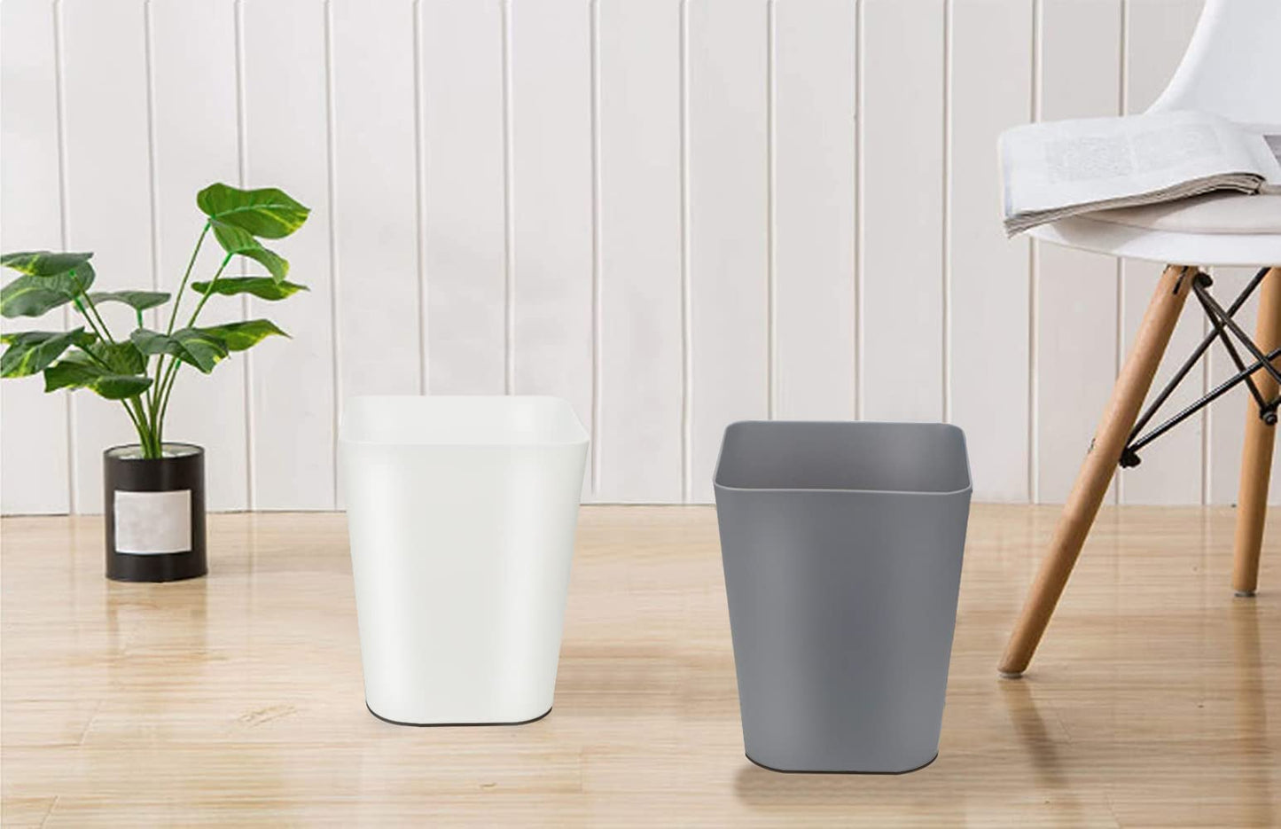 Feiupe 1.6 Gallon Small Trash Can Wastebasket for Kitchen Office Bathroom,Pack of 2(White+Gray)