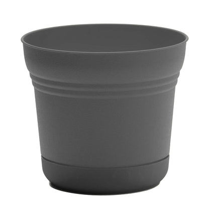Bloem Saturn 7" Charcoal Round Resin Planter Pot with Snap-in Saucer for Indoor and Outdoor Gardening, 4-Pack