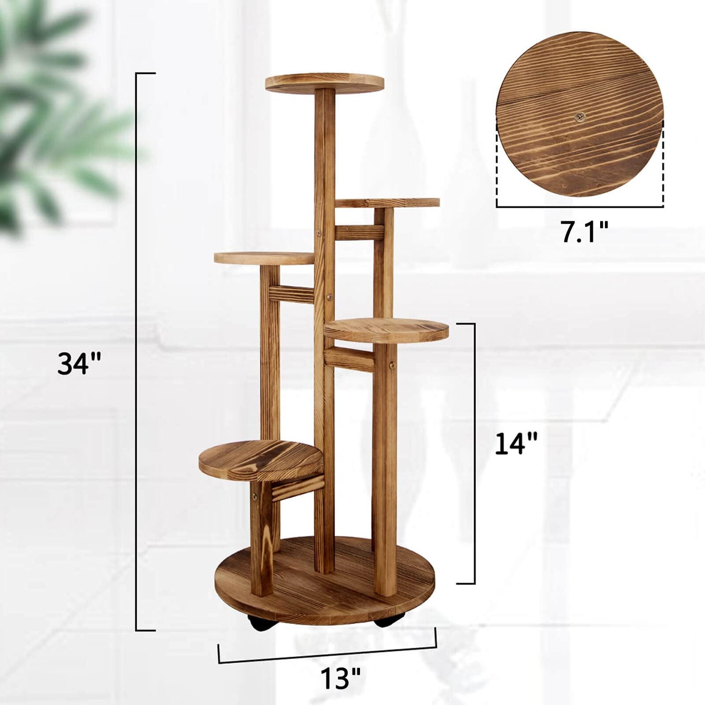GEEBOBO 5 Tiered Tall Plant Stand for Indoor, Wood Plant Shelf Corner Display Rack, Multi-tier Planter Pot Holder Flower Stand for Living Room Balcony Garden Patio (Brown)