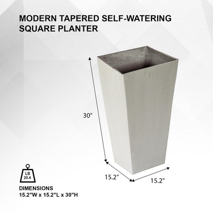 XBrand Modern 30-Inch Tall Square Planter, Modern Tapered Perfect for Indoor & Outdoor Planter, Patio Décor, Set of 2, White