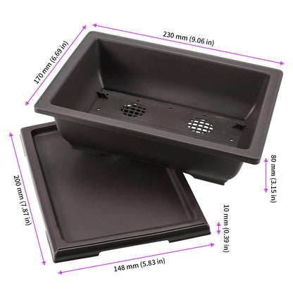 JEUIHAU 16 Pack 9 Inch Bonsai Training Pots with Tray, Rectangular Plant Pot with Drainage Hole, Brown Bonsai Tree Pot, Plastic Bonsai Planter Pots for Succulent, Herb, Flower, Potted Plant