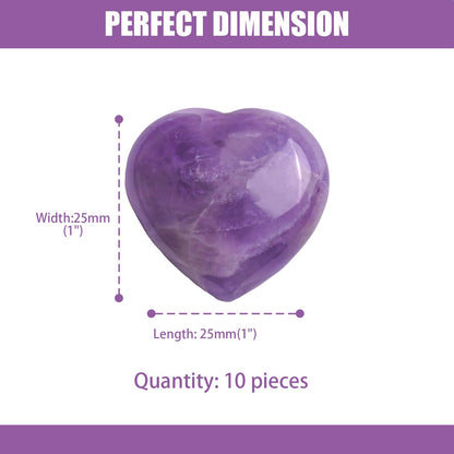 10 PCS Amethyst Heart Stone, 1 Inch Natural Healing Crystal Heart Love Crystals, Mini Cute Gemstone Amethyst for Women, Valentine's Day Gift