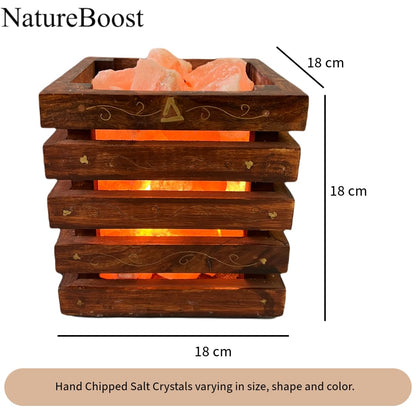 NatureBoost Wooden Basket Himalayan Pink Salt Lamp, Dimmable, Classic Design, Extra Pair of Bulb, Unique Gift idea