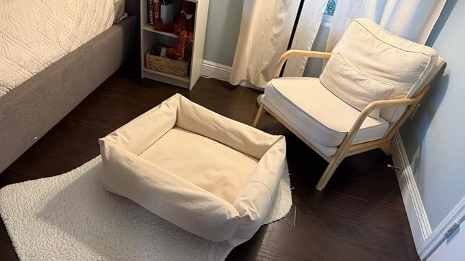 Rectangular Natural Cotton Canvas Dog Bed with Raw Cotton Insert – Eco Friendly Pet Bed with Removable Washable Cover, Breathable Cushion for Dogs & Cats (Natural, Small 24" × 18" × 6")