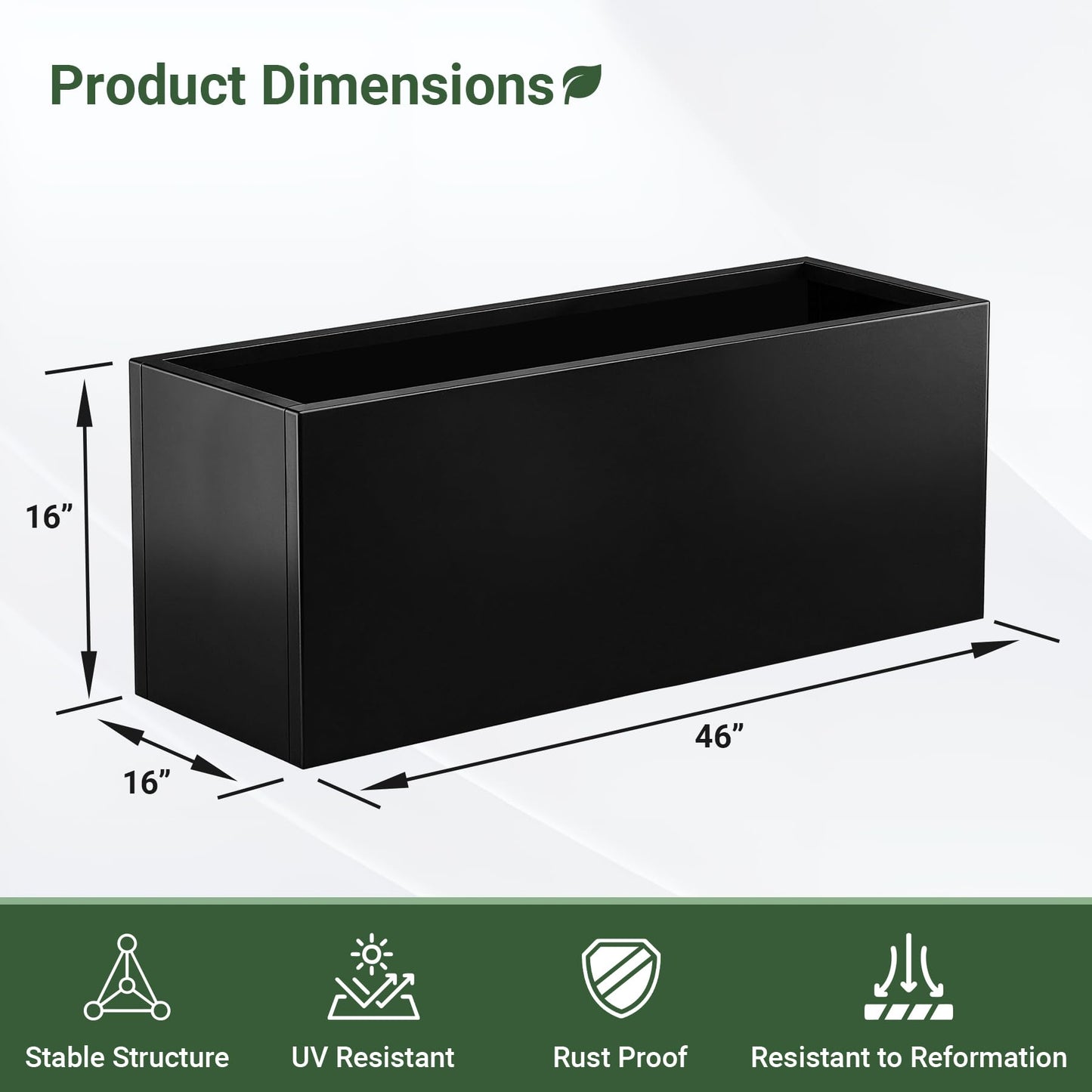Toriexon Metal Planter Box 46” x 16” x 16”, Heavy Duty Tall Rectangle Planter Box with with Drainage Holes & Rust-Proof Coating, Modern Outdoor/Indoor Black Planter Box for Porch, Garden, Patio, Yard