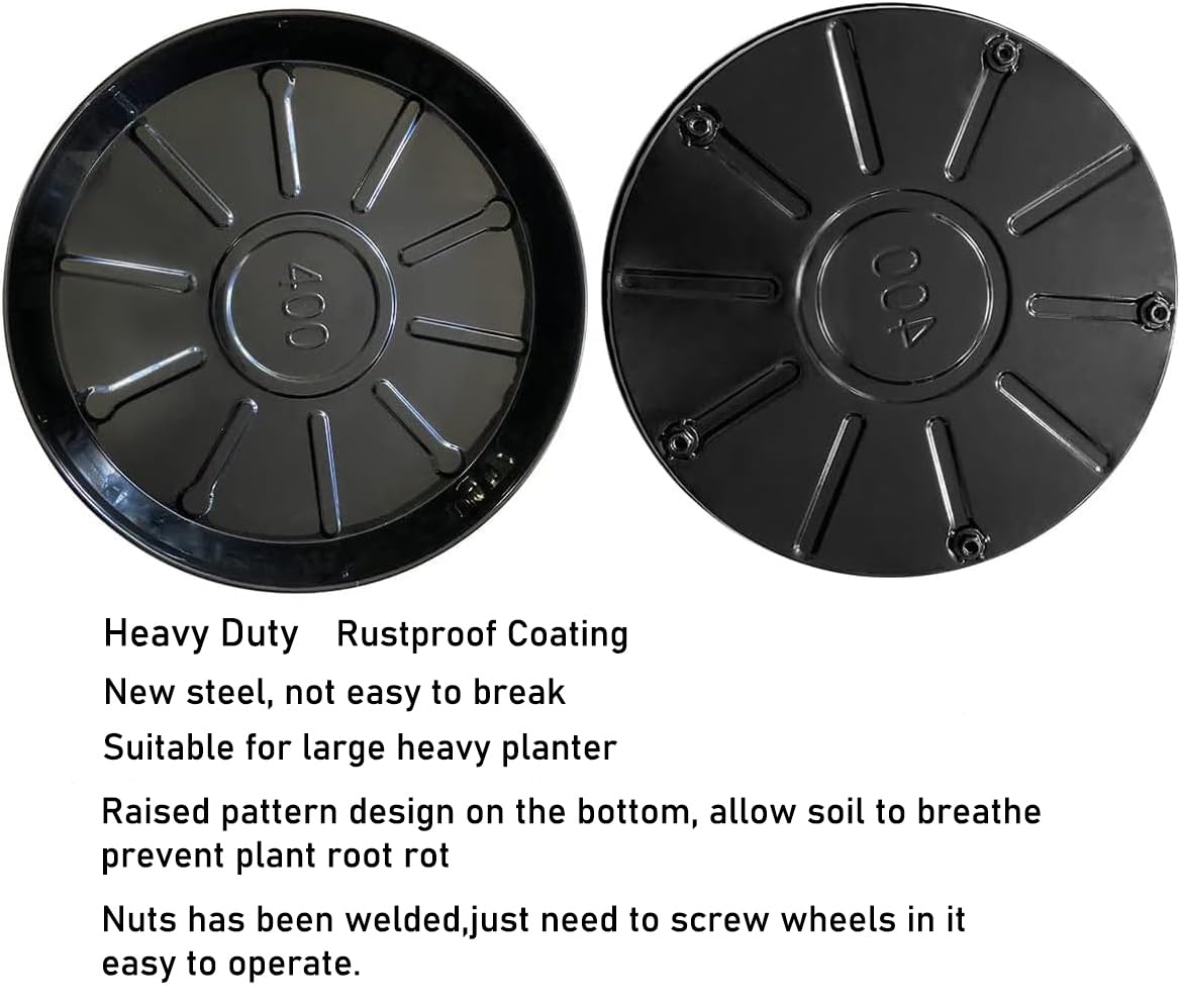 SIAMO 16" Heavy Duty Plant Caddy (430lbs Capacity)-Lockable Non-Scratch Swivel Casters Rolling Plant Stand Saucer for Large Ceramic Planters & Heavy Trees Indoor & Outdoor,2-Pack,Black