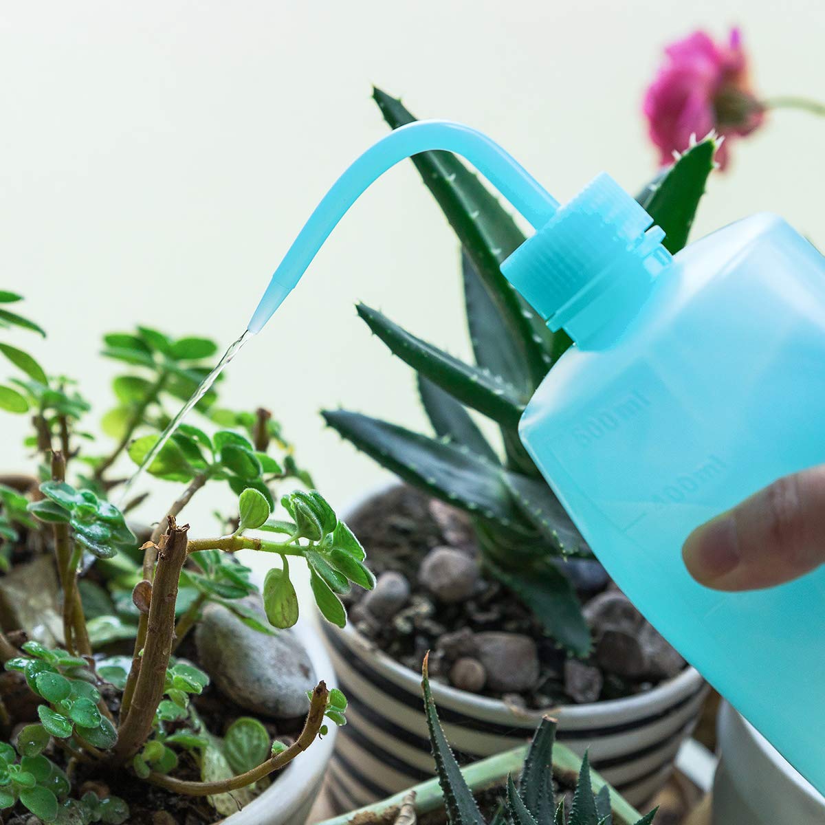 Oubest Squeeze Washing Bottle Succulent Watering Blue Water Squirt Irrigation Squeeze Sprinkling Can Plastic Wash Plant Bottle 500ml 3pc