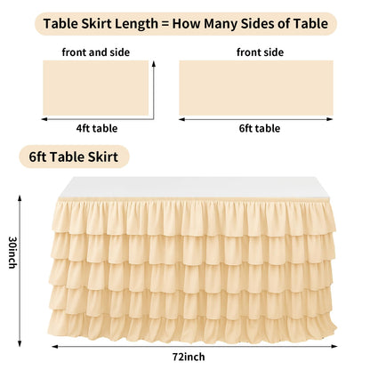 Wokuaile Champagne Table Skirt Tutu Ruffled Tablecloth for Classroom Teacher Desk Skirt Back to School Supplies for Princess Girls Birthday Party Cake Dessert Decorations, 6FT