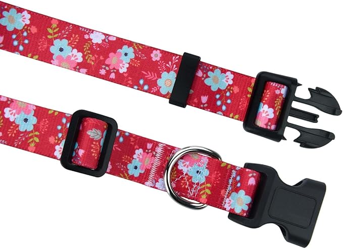 Mihqy Dog Collar and Leash Set with Bohemia Floral Tribal Geometric Patterns - Soft Ethnic Style Collar Adjustable for Small Medium Large Dogs(Red Floral Set,XS)
