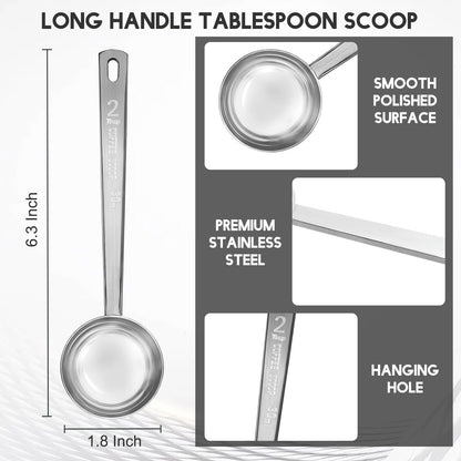 Timoo 5 Pcs Coffee Scoop 2 Tablespoon Scoop Stainless Steel Tablespoon Measuring Spoon Long Handle for Powder Ground Coffee Tea Sugar