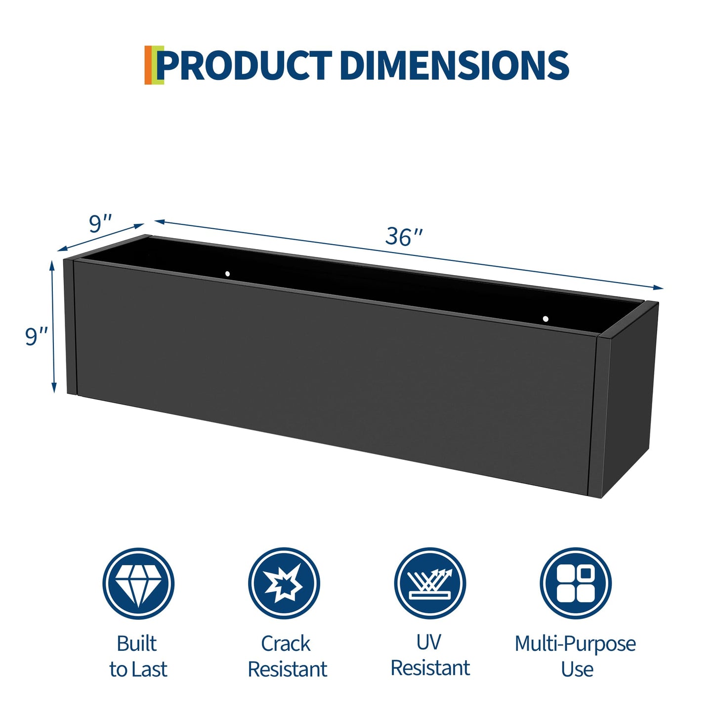Garvee Metal Rectangular Planter Box 2 Pack, 36" Long Planter with Drainage Holes Hanging Flower Pot - Heavy Duty Window Sill Box Steel Planters for Outdoor/Indoor Plants, Flowers