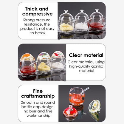 TINMIX Clear Seasoning Box - 3PCS Acrylic Condiment Pots for Salt Sugar Herbs, Spice Jar Containers with Base, Lids and Spoons