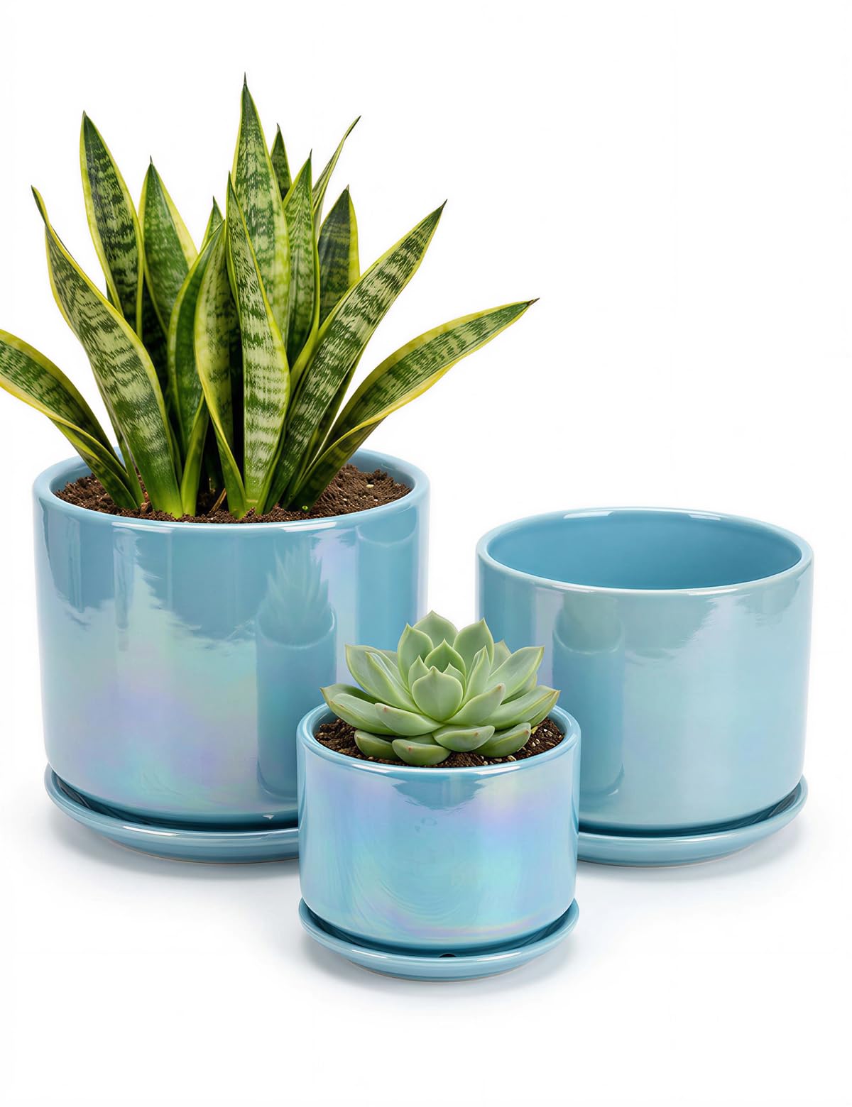 EFISPSS Ceramic Planter 4+5+6 Inch Ceramic Flower pots for Indoor Plants with Drainage,for Succulent Cactus,Garden Planters,Modern Decorative for Home Blue Pearl Glaze Plant Pots