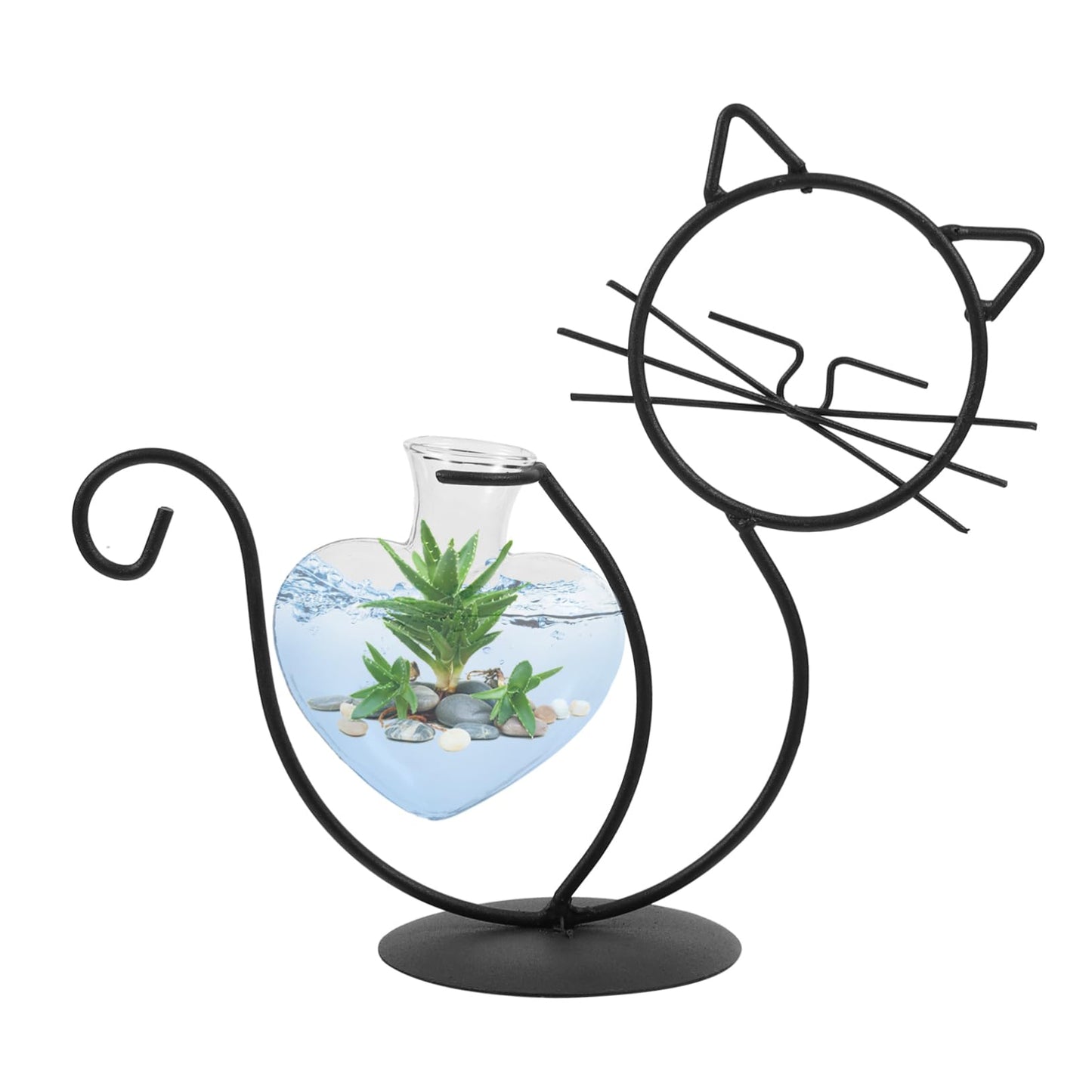 BESTOYARD 2pcs Cat Wrought Iron Vase Desktop Plant Terrarium Flowers Vase Air Plant Hanger Iron Art Frame Vases Cactus Decor Iron Succulent Terrarium Glass Simple Flower Arrangement, As Shownx2pcs