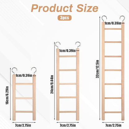 3 PCS Bird Cage Ladder, Parakeet Ladders Bird Ladder for Cage Wooden Hanging Parrot Wood Step Climbing Small Wooden Ladders for Birds Parakeets Parrots Cockatoo Lovebirds (3 Step, 5 Steps, & 7 Steps)