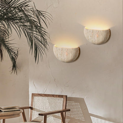 WOSBO Yellow Travertine Wall Sconce, 7.87" Wabi Sabi Light Fixture with Half Moon Natural Stone Lampshade Japanese Style Marble Wall Sconce Perfect for Kitchen Island Bedroom Living Room Farmhouse