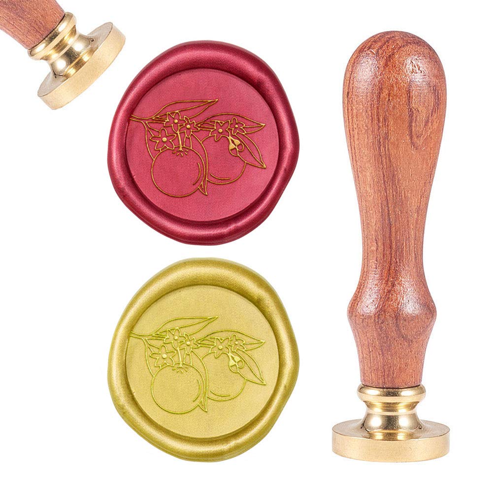 CRASPIRE Wax Seal Stamp Orange on Branch with Flower Leaf Sealing Fruit Retro Wood 25mm Removable Brass Head Handle for Party Wedding Invitation Envelope Greeting Card