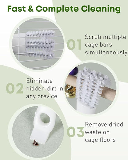 Pawfly 3 Pcs Bird Cage Cleaner Brush with Shovel, 2-in-1 Bird Cage Cleaning Brush Set, Bird Poop Remover for Perches, Kennels & Small Animal Cages, Bird Cage Accessories, Bird Droppings Removal Brush