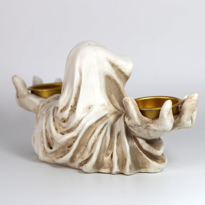 Halloween Ghost Tealight Candle Holder, Resin Gothic Candle Stand for Tabletop, White and Blue Scary Decorative Candlestick, Spooky Tea Light Holder for Haunted House, Gothic Decor (White)