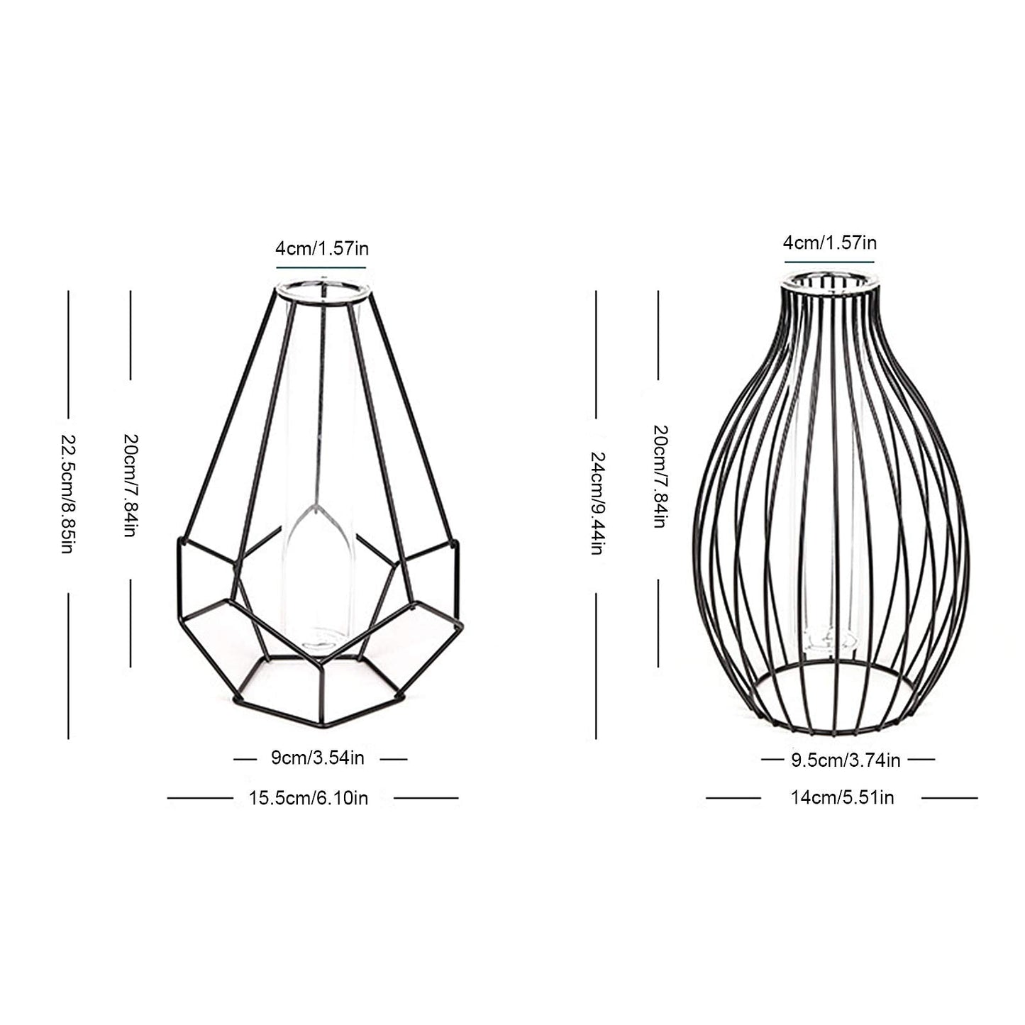 Metal Frame Vase Geometric Glass Flower Vase, Lantern Shape Glass Test Tube Vase, Modern Creative Clear Tube Glass Planter Terrariums with Geometric Metal Stand for Decor Office Home (Golden B)