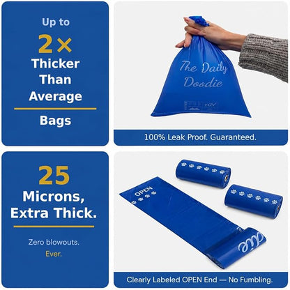 Premium Dog Poop Bags, Home Compostable — TÜV Austria OK Compost HOME Certified, 25 Micron Extra Thick & Leak-Proof, 120 Unscented Bags (8 Rolls), Large 9x13 Inch