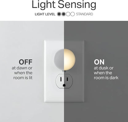 Lights By Night Mini LED Night Light, Plug-In, Dusk To Dawn Sensor, Warm White, Compact, Ambient Lighting, LED Lights for Bedroom, Bathroom, Nursery, Hallway, Kitchen, 45084, 4 Pack