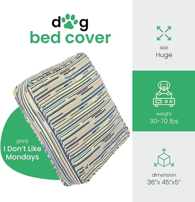 Molly Mutt Huge Dog Bed Cover - I Don’t Like Mondays Print - Measures 36" x45"x5"- 100% Cotton - Durable - Breathable - Sustainable - Machine Washable Dog Bed Cover