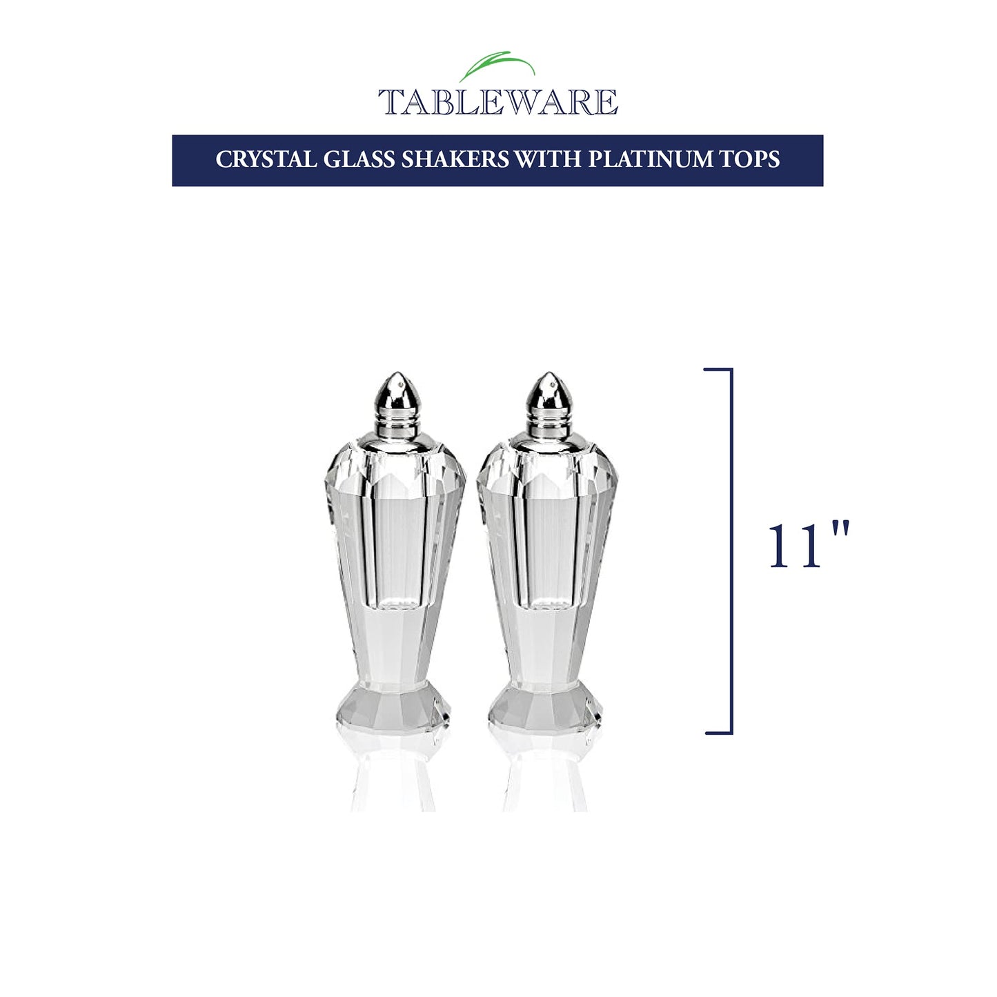 Badash Crystal Salt and Pepper Shaker Set - 4" Tall Preston Hand-Cut Optical Crystal Glass Shakers with Platinum Tops - Set a Beautiful Table