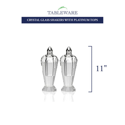 Badash Crystal Salt and Pepper Shaker Set - 4" Tall Preston Hand-Cut Optical Crystal Glass Shakers with Platinum Tops - Set a Beautiful Table