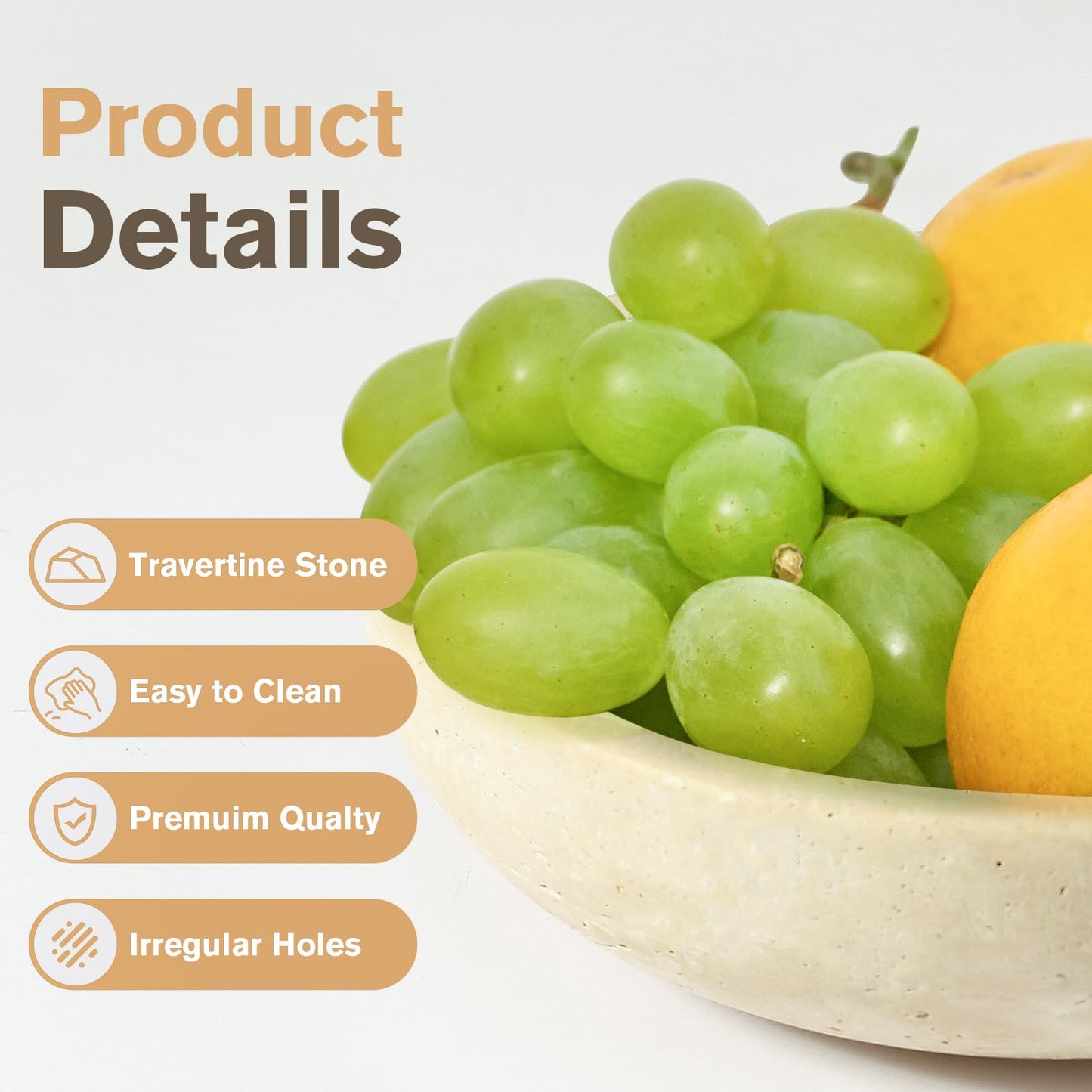 Dendrovia Marble Bowl Decorative, 7.8’’ Entryway Travertine Bowl For Keys Fruit Candy Jewelry, Natural Stone Bowls for Entry Table, Organic Modern Home Decor for Centerpieces, Beige