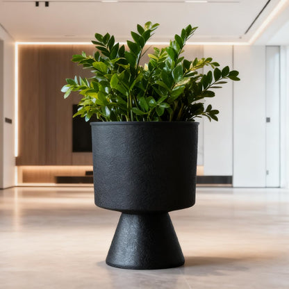 Lookat Modern Hourglass Planter, Indoor Decorative Plastic Plant Container, Textured Metal Look, Contemporary Home Garden Pot (Beige, CUP003 Small+Medium)
