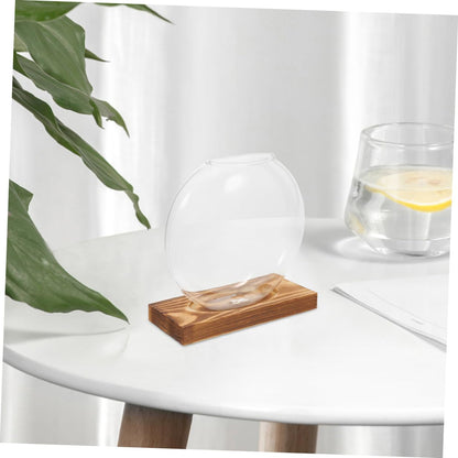 Toyvian 2pcs Hydroponic Glass Vase for Plants with Wooden Base Plant Propagation Station Indoor Terrarium Planter for Home Office Décor