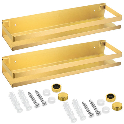 Lallisa 2 Pieces Stainless Steel Shelf Bathroom Shower Floating Shelves Wall Mounted Shower Caddy Basket Shelf Storage Organizer Shelves for Bathroom, Kitchen, Living Room(15.75 Inch/ 40 cm,Gold)