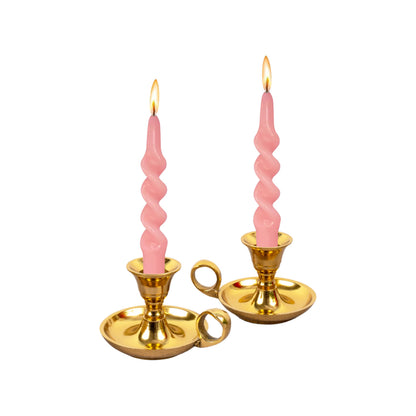 Rely+ Glossy Gold Metal Candle Holders with Handle for Taper Candlestick Set of 2 Modern Decor for Home Table Centerpiece for Wedding, Parties, Dinners, Decorations