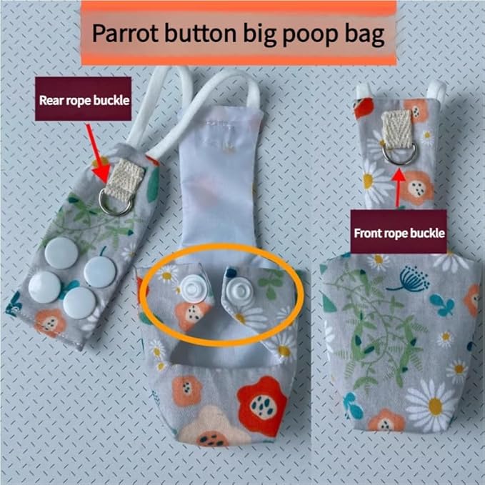Snap-Closure Parrot Diaper Flight Suit for Cockatiels, Lovebirds & Medium Birds Cotton Washable Escape-Proof Harness with Leash Set(Golden Sun Model+1 Meter Rope)
