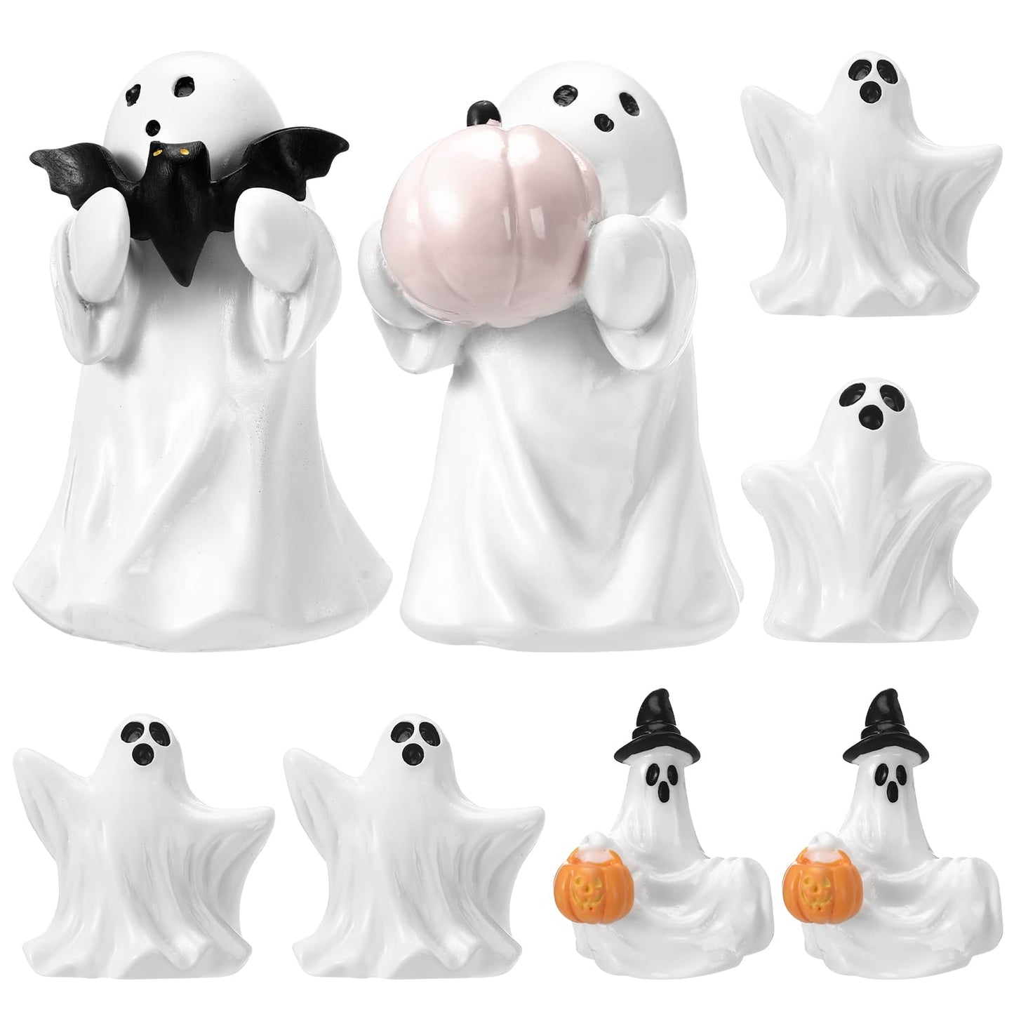 Threehoney 8 Pcs Halloween Ghost Figurine Resin Ghost Sculpture Statue Cute Halloween Decorations Spooky Tiered Tray Decor for Indoor Home Table Centerpieces Party Kitchen Tabletop Shelf