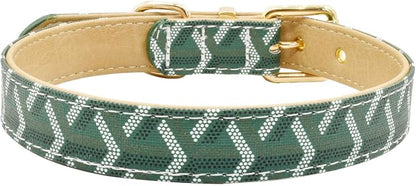 Leather Dog Collar and Leash Set, Check Pattern Dog Collar Leashes Metal Buckle Adjustable Durable for Small Medium Large Dogs (Green, L(14.5-18.5IN))