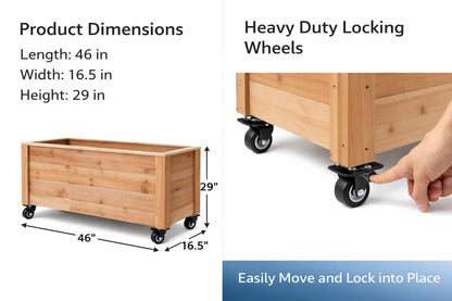 Danny Custom Work Tall Cedar Planter Box with Locking Wheels – Mobile Raised Garden Bed for Patio, Balcony & Business Entrances – Wooden Planter with Brakes for Flowers, Herb & Vegetable Plants (36")