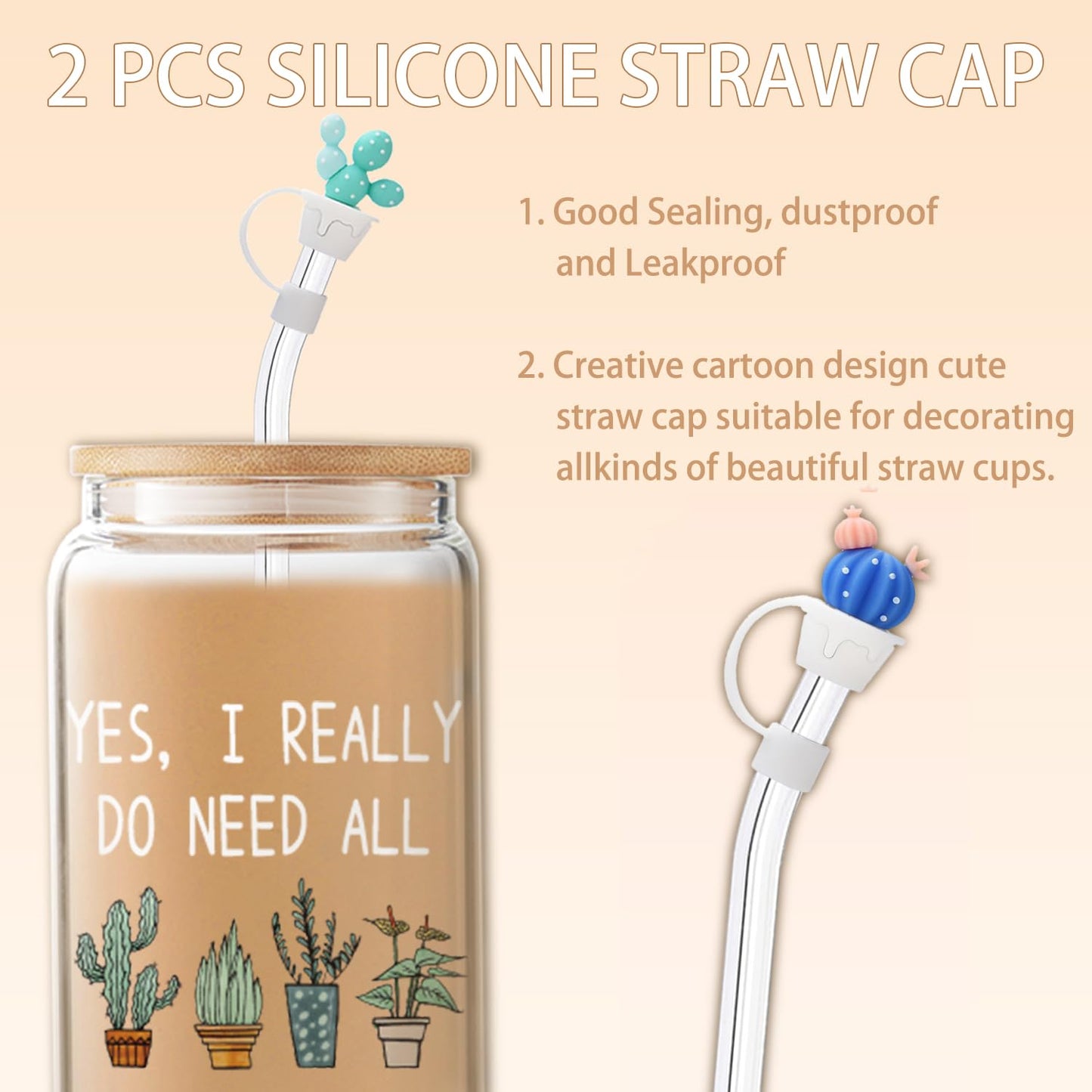 XiQiCYun Plant Lover Gifts for Women, Cool Gardening Gifts for Plant Lady Mom, Funny Succulent Cactus Iced Coffee Glass Cup with Lid and Straw, Tote Bag, Socks, and Straw Covers