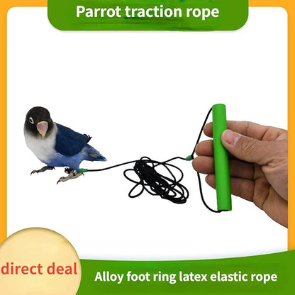 Bird Foot Chain with Flying Latex Elastic Training Rope Outdoor Parrot Ankle Foot Ring Accessories Bird Harness Leash Prevent Escaping (Model7-With 236inch Leash)