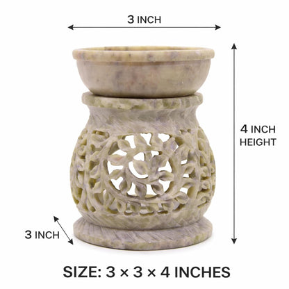 KC Kullicraft Marble Soapstone Candle Aroma Burner | Oil Diffuser | Tea Light Holder | Wax Burner- Handmade Flower Carving for Gifting & Decoration | Decorative Home and Office Decor.