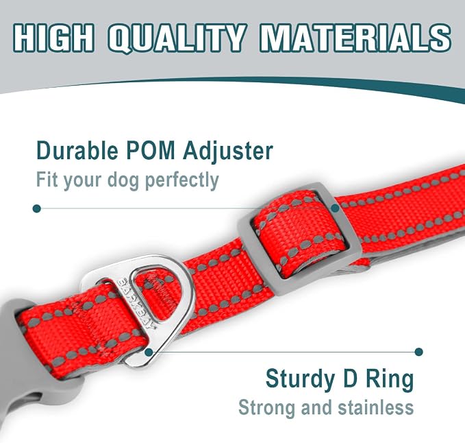 Dog Collar for Medium Small Large Dogs Reflective with Leash,Collar and Leash for Dogs,Soft Neoprene Padded 2 Pack(Red,L)