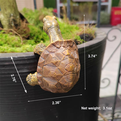 Dysocrac Resin Turtle Pot Hanger & Aquarium Ornament—Edge-Perching Turtle for Planters, Terrariums & Fish Tanks, Realistic Hand-Painted Resin Figurine, Indoor/Outdoor Planter Accent (Medium)