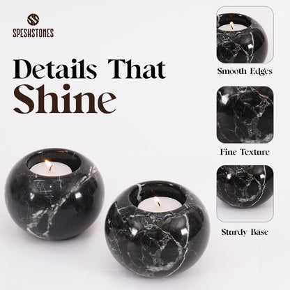 SPESHSTONES Marble Tealight Candle Holder 3.5-Inch Black Stone Votive Holder for Table Centerpieces & Earthy Aesthetic Decor, Candle Holder for Wedding Gifts for her