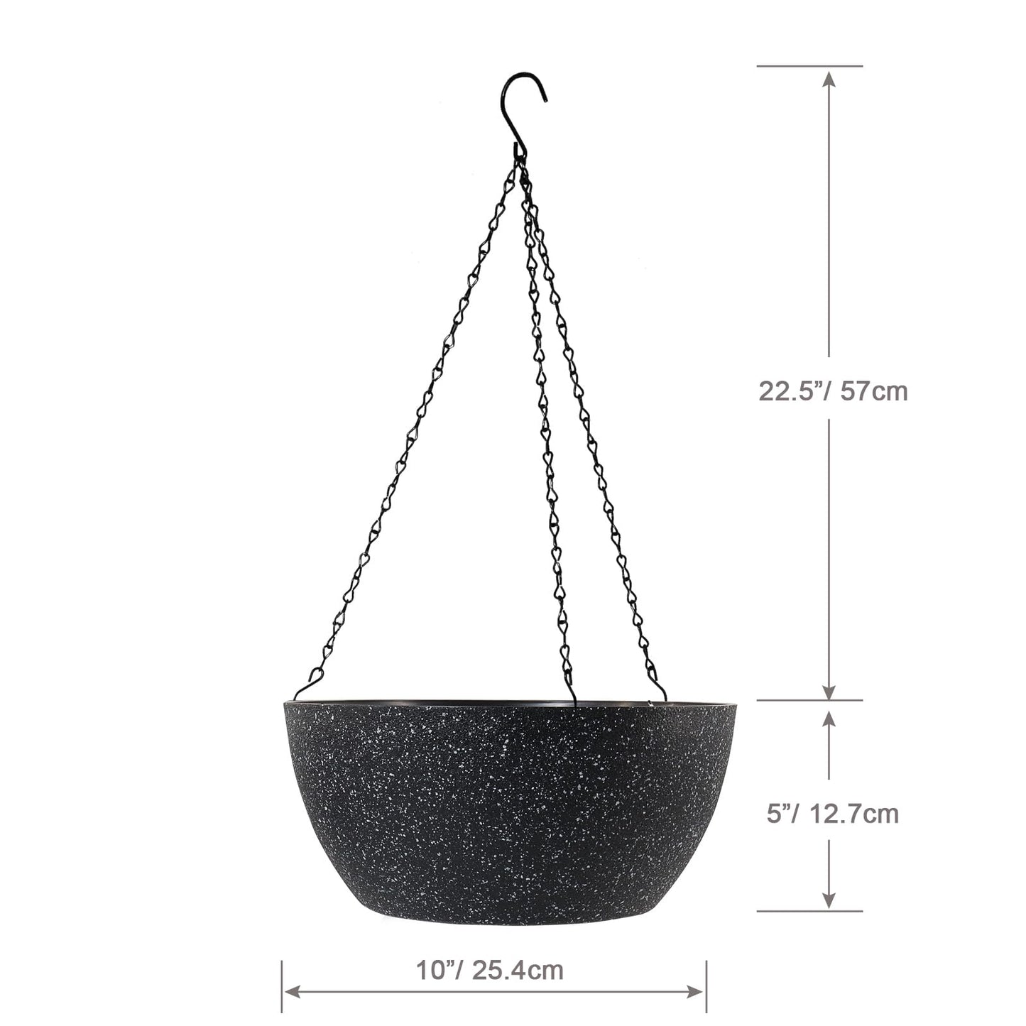 WSMKSZ 10 inch Hanging Planters for Outdoor Indoor Plants with Drainage Holes and Chain, 2 Pack Round Hanging Flower Pots for Garden Home Porch Decor, Speckled Black